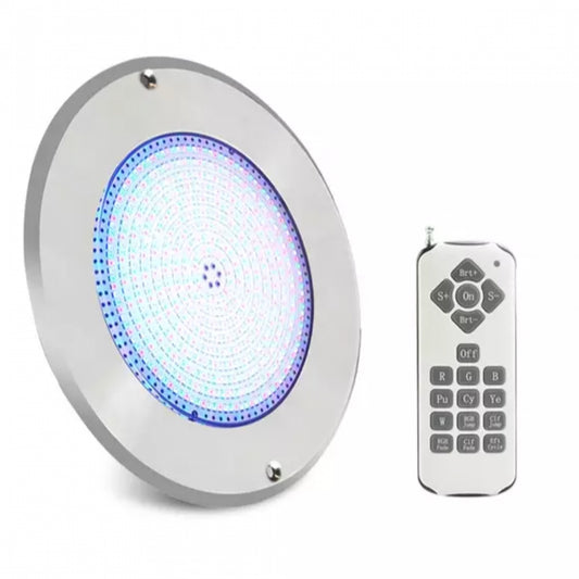 كشاف مسبح ستانلس ستيل فلات موديل HSO 8004 بقدرة 24 واط RGB، مقاوم للماء IP68، يوفر إضاءة ملونة قوية للمسابح مع تصميم أنيق ومتانة عالية للاستخدام تحت الماء.