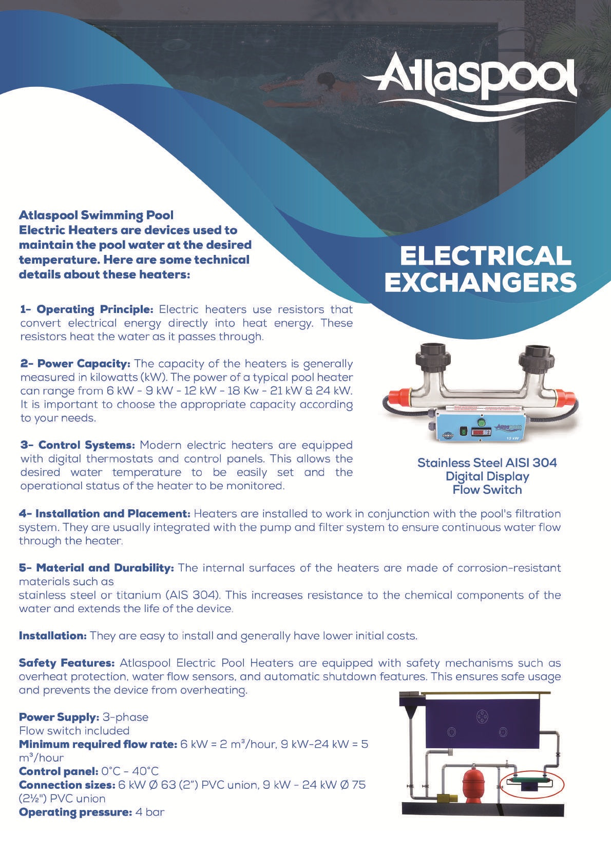 اطلس سخان مسبح تركي  380 ف 3 فاز