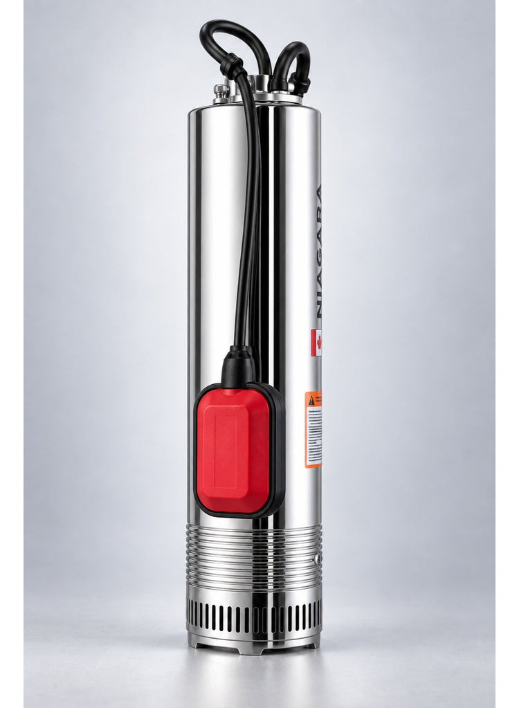 Multi-stage submersible water pump made of stainless steel with automatic float switch