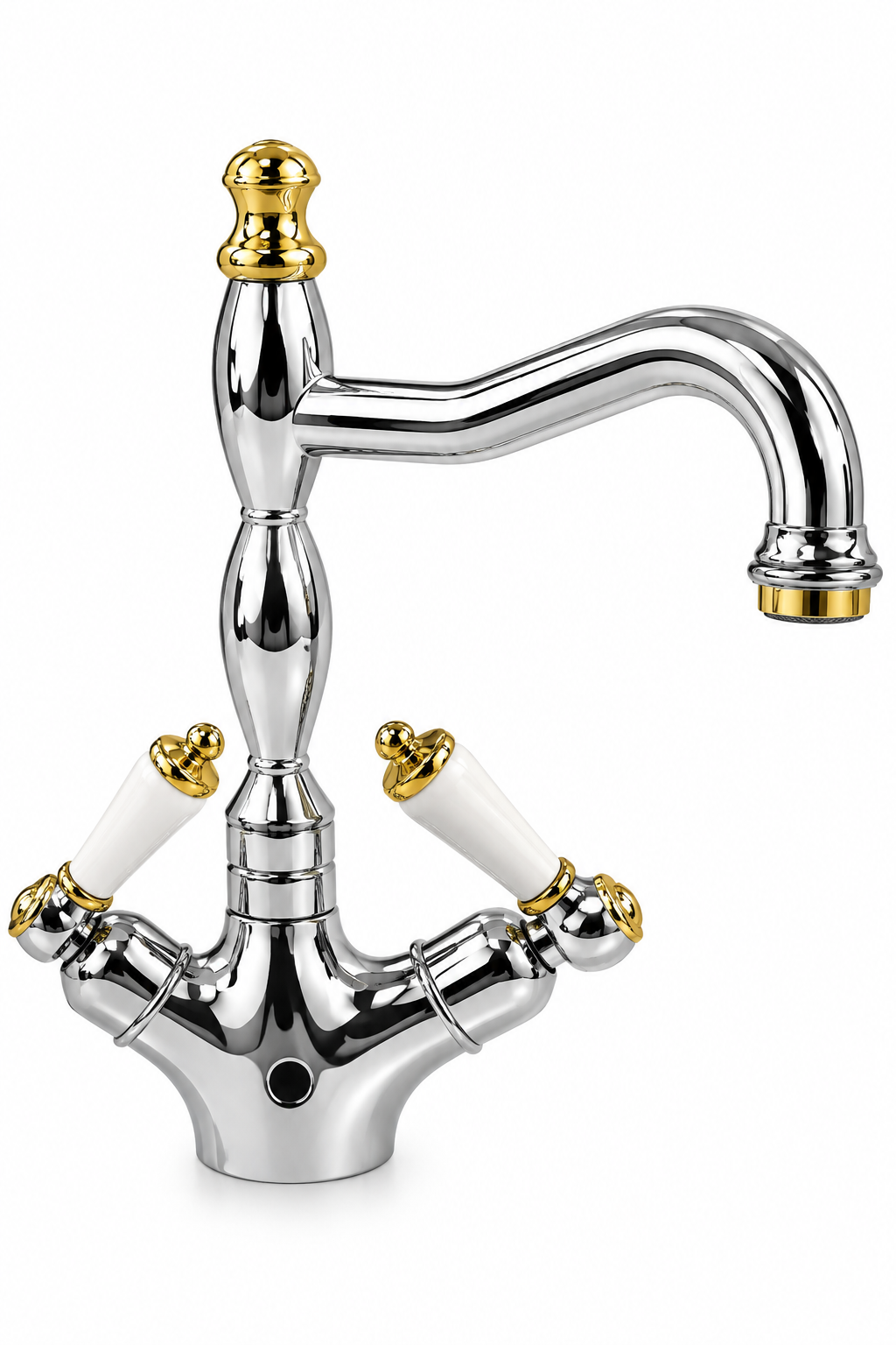 Vintage Bridge Kitchen Faucet Chrome & Gold | خلاط مطبخ كلاسيكي كروم وذهبي