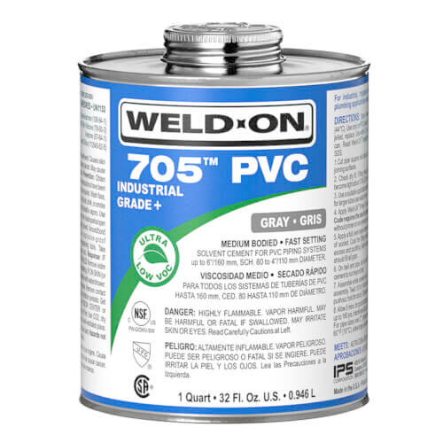 Weld-On 705 PVC clear industrial grade solvent cement, 1 quart